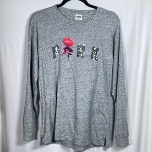 PINK Victoria's Secret Gray Campus Sequin Tee Sz M